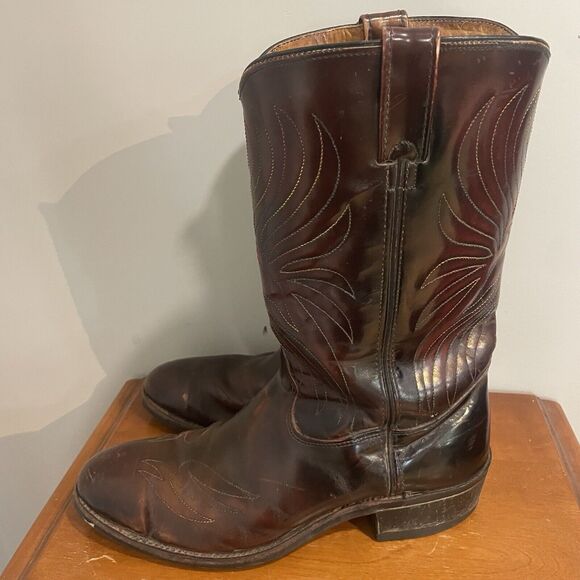 Iron Age Steel Toe Cowboy Boots Phoenix Rising Rainbow Stitch Brown Leather Sz 9 - Picture 14 of 16